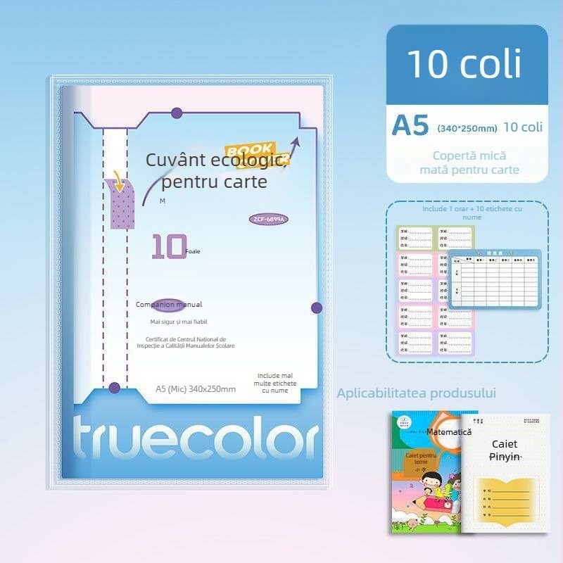 Protecție pentru carte ecologică, mată, autoadezivă, transparentă, rezistentă la apă, îngroșată, 43 × 30 cm