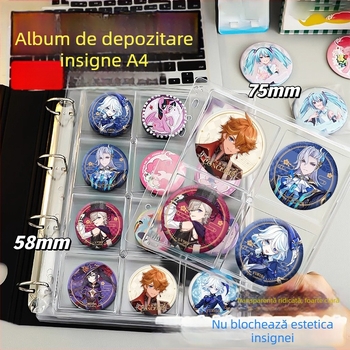Album pentru păstrarea insignelor, insigne rotunde de 58 mm și 75 mm, mapă cu foi detașabile pentru colecții anime și manga