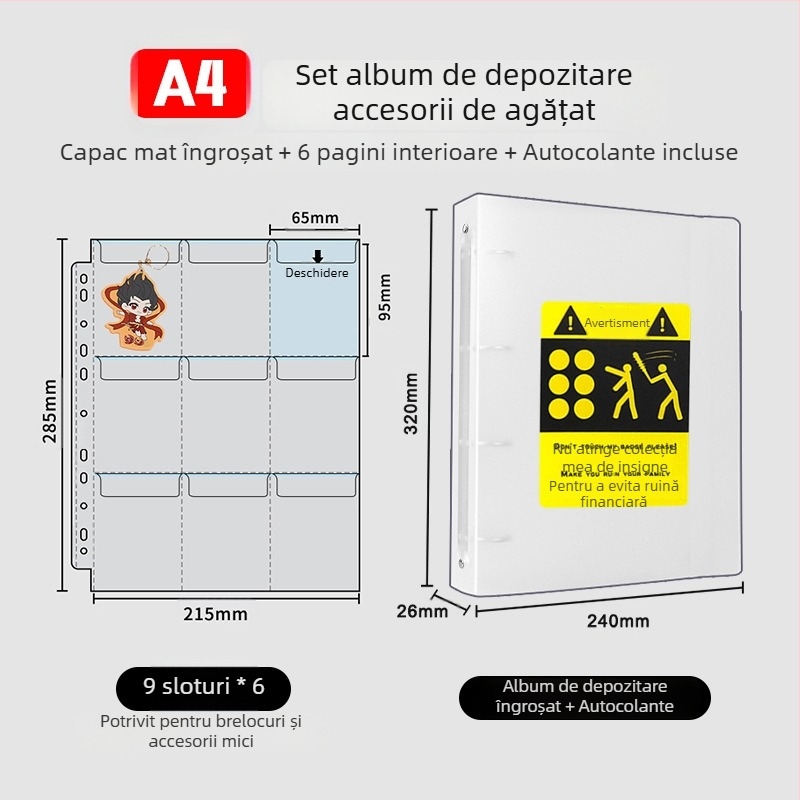 Album pentru păstrarea insignelor, insigne rotunde de 58 mm și 75 mm, mapă cu foi detașabile pentru colecții anime și manga