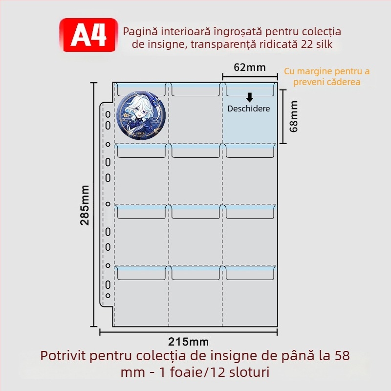 Album pentru păstrarea insignelor, insigne rotunde de 58 mm și 75 mm, mapă cu foi detașabile pentru colecții anime și manga