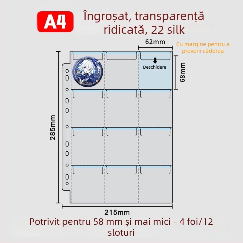 Album pentru păstrarea insignelor, insigne rotunde de 58 mm și 75 mm, mapă cu foi detașabile pentru colecții anime și manga