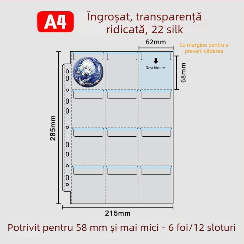 Album pentru păstrarea insignelor, insigne rotunde de 58 mm și 75 mm, mapă cu foi detașabile pentru colecții anime și manga