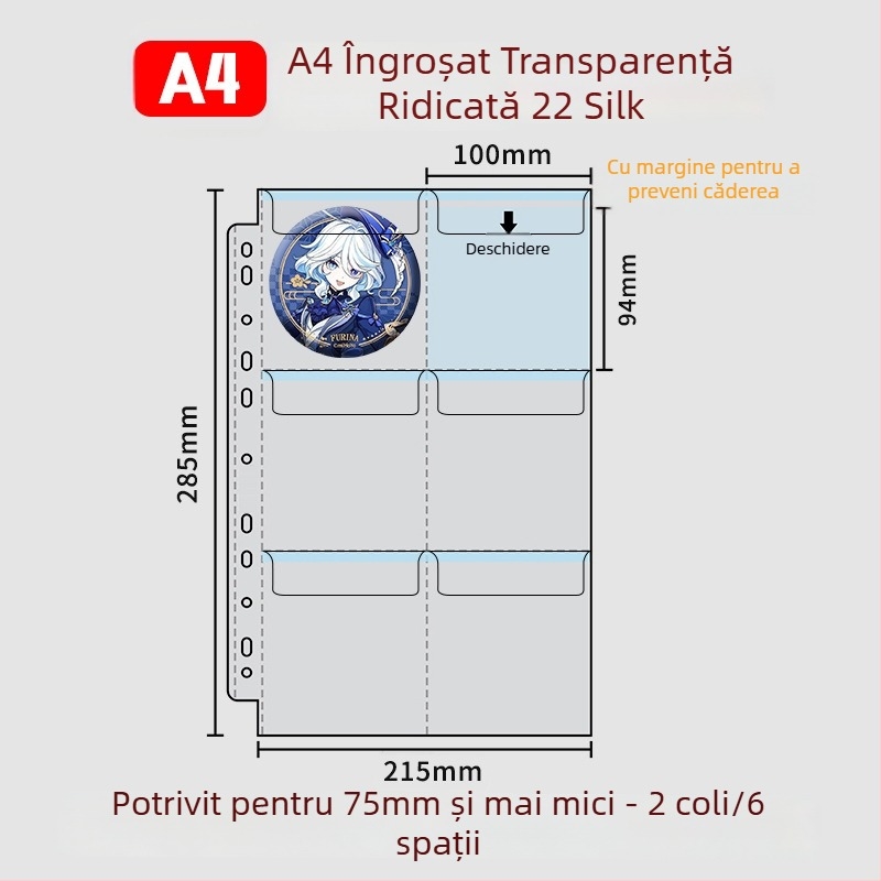 Album pentru păstrarea insignelor, insigne rotunde de 58 mm și 75 mm, mapă cu foi detașabile pentru colecții anime și manga