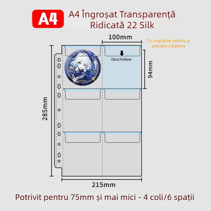 Album pentru păstrarea insignelor, insigne rotunde de 58 mm și 75 mm, mapă cu foi detașabile pentru colecții anime și manga