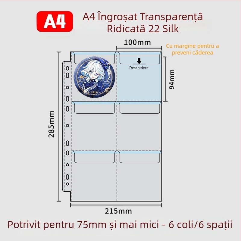 Album pentru păstrarea insignelor, insigne rotunde de 58 mm și 75 mm, mapă cu foi detașabile pentru colecții anime și manga