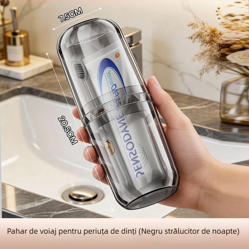 Suport portabil pentru periuța de dinți și set de igienă în timpul călătoriilor, ceașcă pentru pastă de dinți, spațiu de depozitare comod pentru periuță și pastă