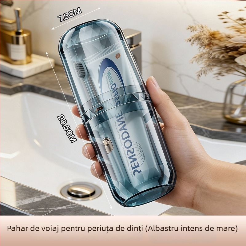 Suport portabil pentru periuța de dinți și set de igienă în timpul călătoriilor, ceașcă pentru pastă de dinți, spațiu de depozitare comod pentru periuță și pastă