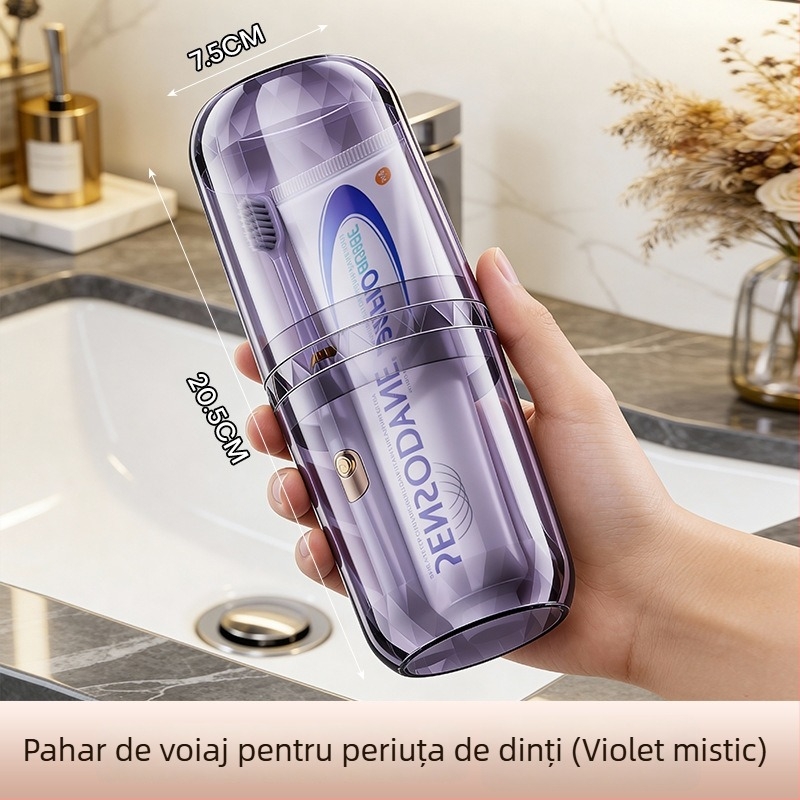 Suport portabil pentru periuța de dinți și set de igienă în timpul călătoriilor, ceașcă pentru pastă de dinți, spațiu de depozitare comod pentru periuță și pastă