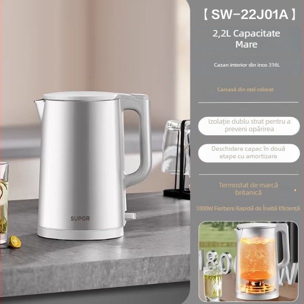 Supor Fierbător electric din oțel inoxidabil 2,2 L, cu izolație și oprire automată