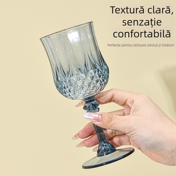 Set de pahare de vin din plastic transparente, cu model cristal-diamant, pentru bar și restaurant