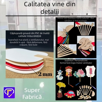 Evantai lacuit în stil chinezesc, cu inscripție, din bambus, pentru fotografie, călătorii și decor; personalizează cu fotografia și textul tău.