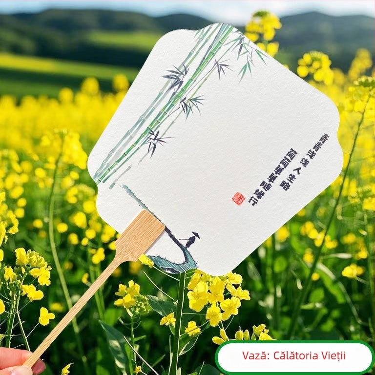 Evantai lacuit în stil chinezesc, cu inscripție, din bambus, pentru fotografie, călătorii și decor; personalizează cu fotografia și textul tău.