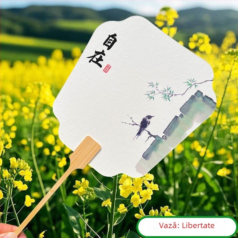 Evantai lacuit în stil chinezesc, cu inscripție, din bambus, pentru fotografie, călătorii și decor; personalizează cu fotografia și textul tău.