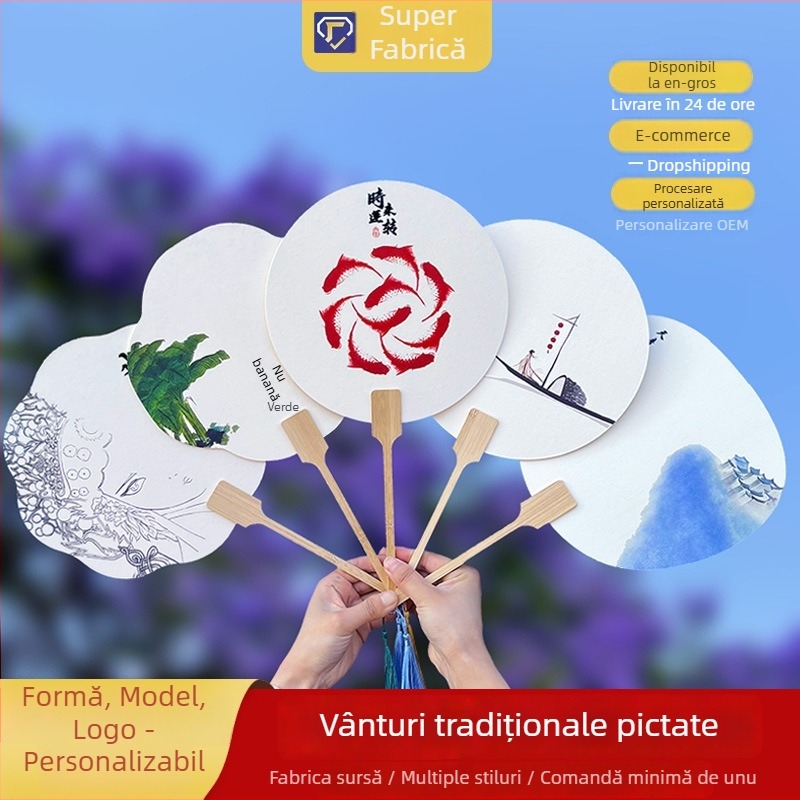 Evantai lacuit în stil chinezesc, cu inscripție, din bambus, pentru fotografie, călătorii și decor; personalizează cu fotografia și textul tău.
