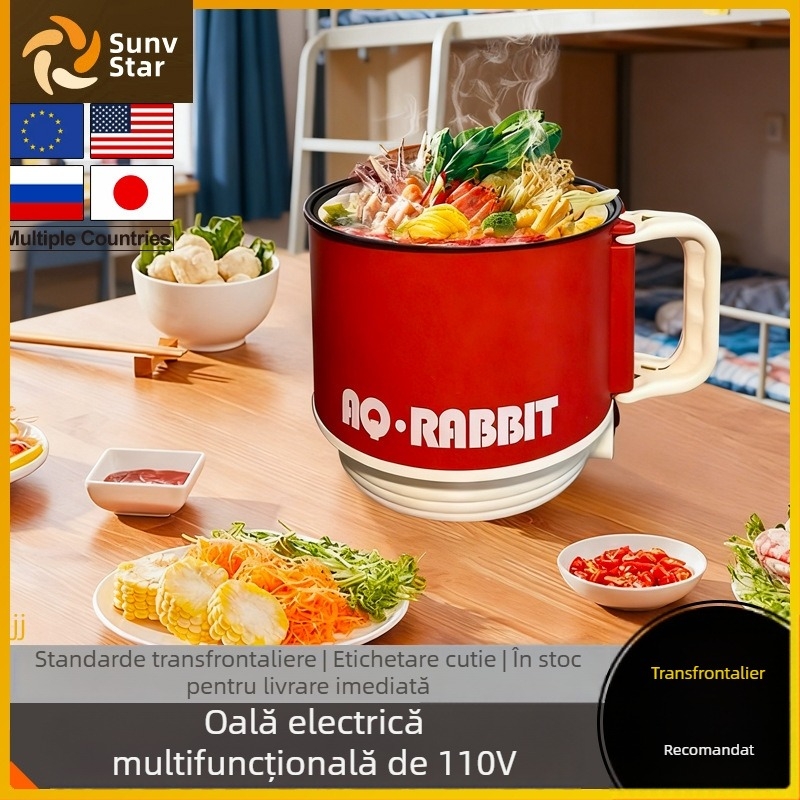 Fierbător electric 110V pentru cămin, capacitate 2L, oală multifuncțională pentru tăiței cu abur și mini oală, cadou roșu
