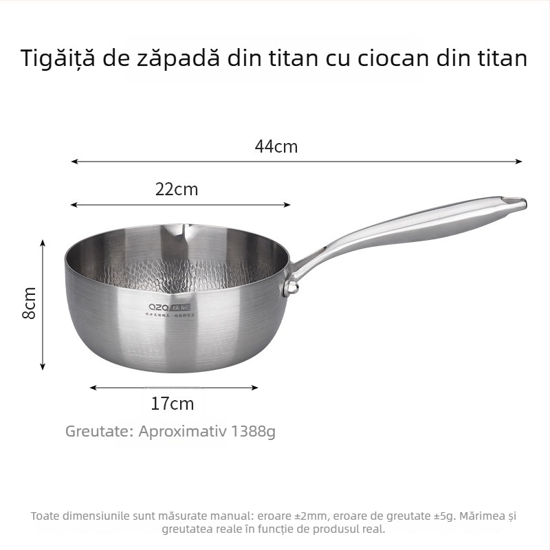 Tigaie titan-otel cu model ciocănit, pentru mâncare de bebeluși, mic vas pentru prăjit și fiert, fără strat, capac din sticlă, model D8002
