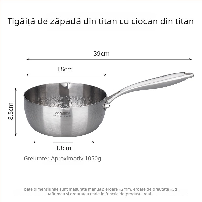 Tigaie titan-otel cu model ciocănit, pentru mâncare de bebeluși, mic vas pentru prăjit și fiert, fără strat, capac din sticlă, model D8002