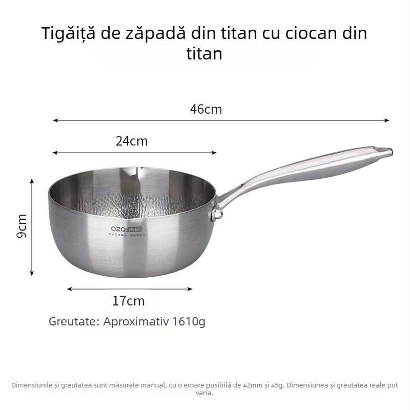Tigaie titan-otel cu model ciocănit, pentru mâncare de bebeluși, mic vas pentru prăjit și fiert, fără strat, capac din sticlă, model D8002