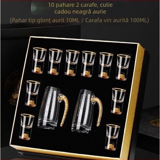 Set de pahare din sticlă cu foiță de aur pentru băuturi spirtoase, pahare mici de vin, elegant și de înaltă calitate