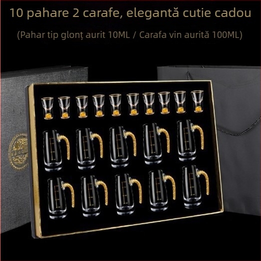 Set de pahare din sticlă cu foiță de aur pentru băuturi spirtoase, pahare mici de vin, elegant și de înaltă calitate
