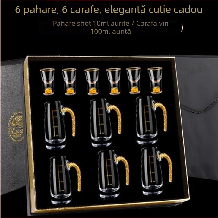 Set de pahare din sticlă cu foiță de aur pentru băuturi spirtoase, pahare mici de vin, elegant și de înaltă calitate
