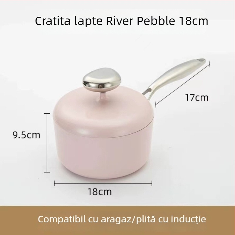 Set de vase antiaderente cu piatră Maifan, oală pentru lapte și tigaie cu fund plat, compatibil cu plitele cu inducție