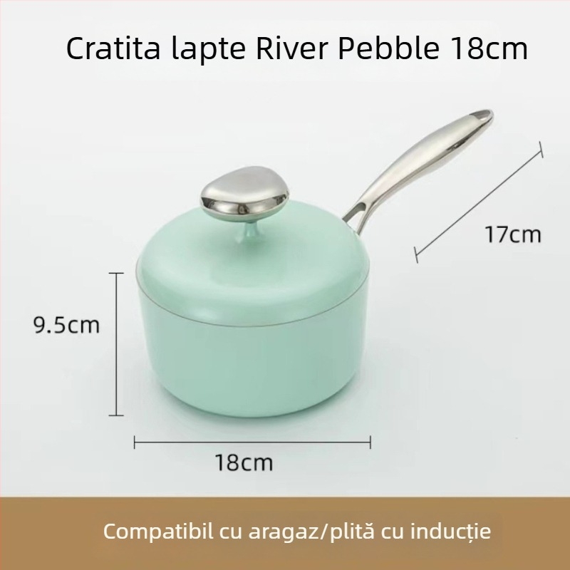 Set de vase antiaderente cu piatră Maifan, oală pentru lapte și tigaie cu fund plat, compatibil cu plitele cu inducție