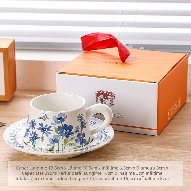 Set creativ din ceramică – cești de cafea cu farfurioare, pentru latte și ceai de după-amiază, set pentru cupluri