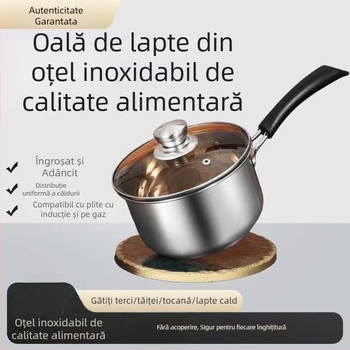 Oală de lapte din oțel inoxidabil, cu fund gros, pentru uz casnic, potrivită pentru tăiței instant, supă pentru bebeluși, lapte pentru sugari și mâncare pentru bebeluși, compatibilă cu plitele cu inducție
