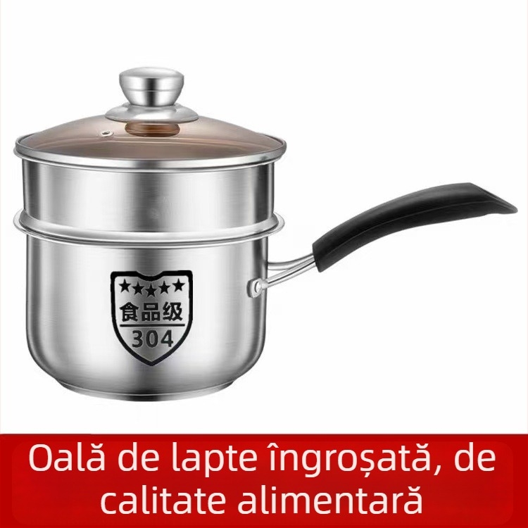 Oală de lapte din oțel inoxidabil, cu fund gros, pentru uz casnic, potrivită pentru tăiței instant, supă pentru bebeluși, lapte pentru sugari și mâncare pentru bebeluși, compatibilă cu plitele cu inducție