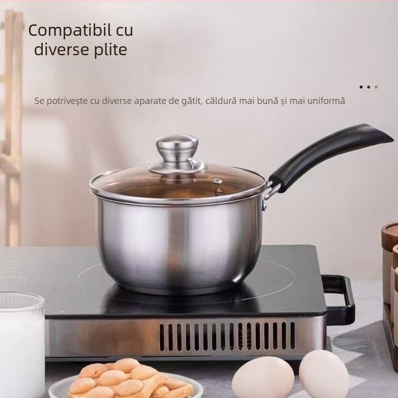 Oală de lapte din oțel inoxidabil, cu fund gros, pentru uz casnic, potrivită pentru tăiței instant, supă pentru bebeluși, lapte pentru sugari și mâncare pentru bebeluși, compatibilă cu plitele cu inducție