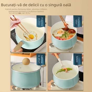 Oală ceramică antiaderentă pentru lapte destinat bebelușilor, all-in-one pentru prăjit și fiert, compatibilă cu plite cu gaz și electrice, mică oală de supă pentru tăiței