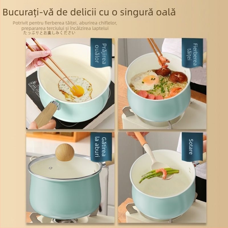 Oală ceramică antiaderentă pentru lapte destinat bebelușilor, all-in-one pentru prăjit și fiert, compatibilă cu plite cu gaz și electrice, mică oală de supă pentru tăiței