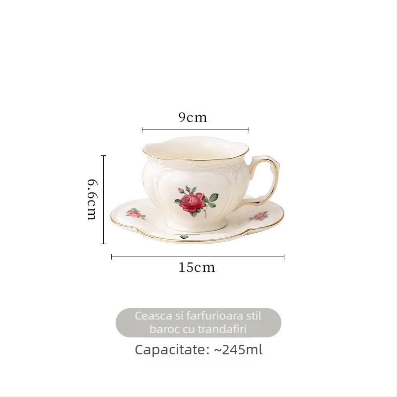 Set de cești de cafea cu farfurioare, margine aurie retro, ceainic pentru ceaiul de după-amiază, căni din porțelan în stil european pentru uz casnic