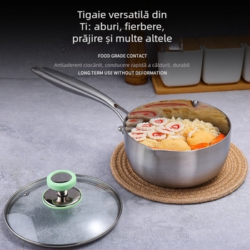 Oală Yukihira din titan fără acoperire pentru uz casnic, oală antiaderentă pentru hrana bebelușilor, compatibilă cu plitele cu inducție și gaz, oală de supă, mică oală pentru lapte