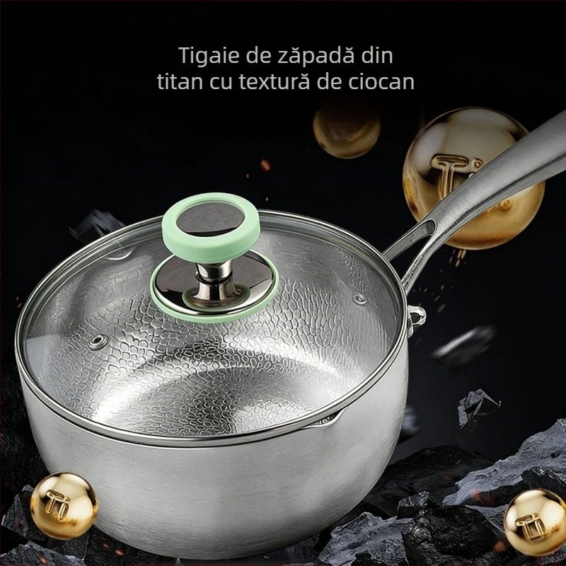 Oală Yukihira din titan fără acoperire pentru uz casnic, oală antiaderentă pentru hrana bebelușilor, compatibilă cu plitele cu inducție și gaz, oală de supă, mică oală pentru lapte