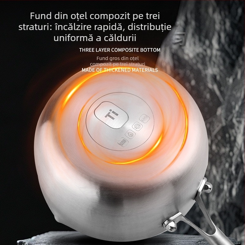 Oală Yukihira din titan fără acoperire pentru uz casnic, oală antiaderentă pentru hrana bebelușilor, compatibilă cu plitele cu inducție și gaz, oală de supă, mică oală pentru lapte