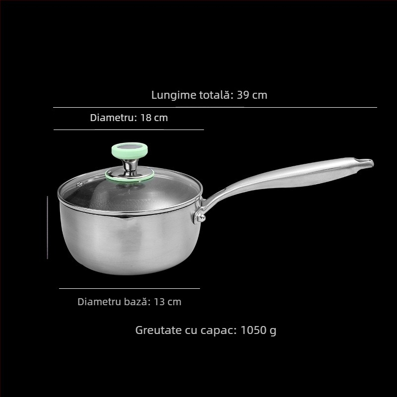 Oală Yukihira din titan fără acoperire pentru uz casnic, oală antiaderentă pentru hrana bebelușilor, compatibilă cu plitele cu inducție și gaz, oală de supă, mică oală pentru lapte