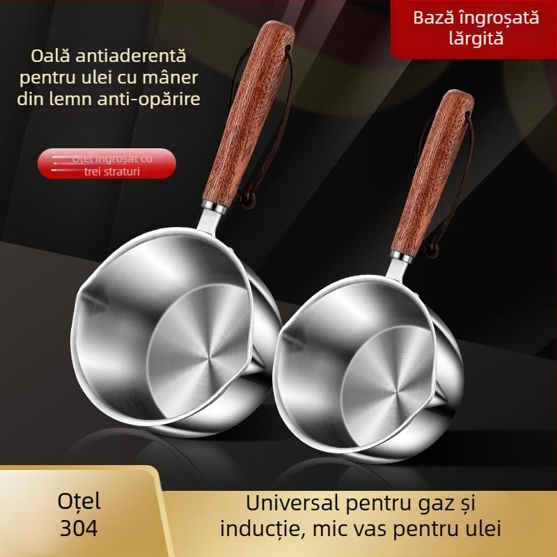 Mini wok din oțel inoxidabil 304, pentru ulei și sos, oală pentru omletă și lapte, uz casnic, fund de trei straturi