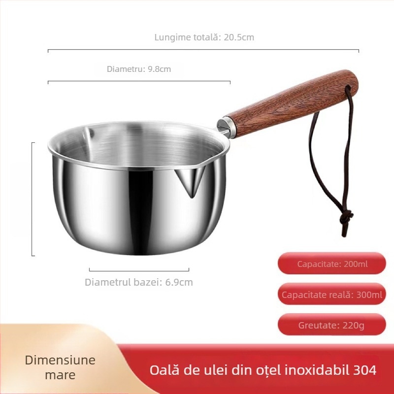 Mini wok din oțel inoxidabil 304, pentru ulei și sos, oală pentru omletă și lapte, uz casnic, fund de trei straturi
