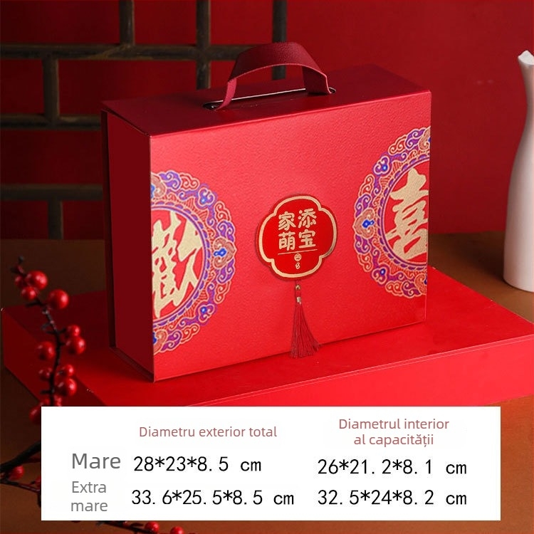 Cutie de bomboane pentru nuntă în stil chinezesc, cutie goală cu mâner