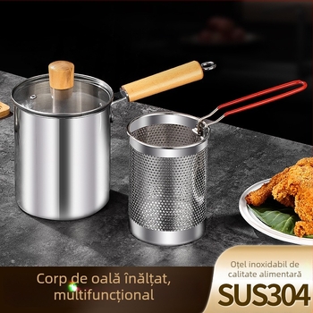 Oală de prăjit din oțel inoxidabil 304 cu strecurător, oală multifuncțională pentru prăjit, cu vas mic pentru lapte, pentru uz casnic, design înalt și adânc pentru frigărui