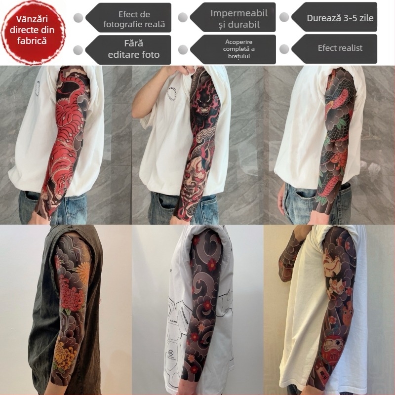 Tatuaj temporar cu design floral pe braț, stil tradițional – autocolante, impermeabile, durabile, 3–5 zile, acoperire completă a brațului, unisex