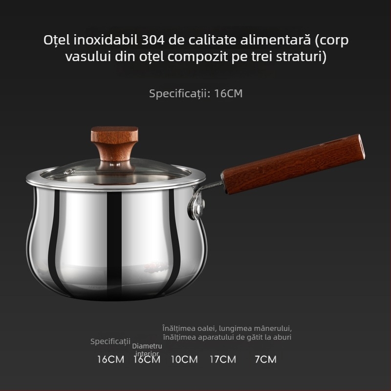 Oală de lapte din oțel inoxidabil 304, cu aburitor și coș de aburi, pentru hrana bebelușilor, compatibilă cu plitele pe gaz și inducție