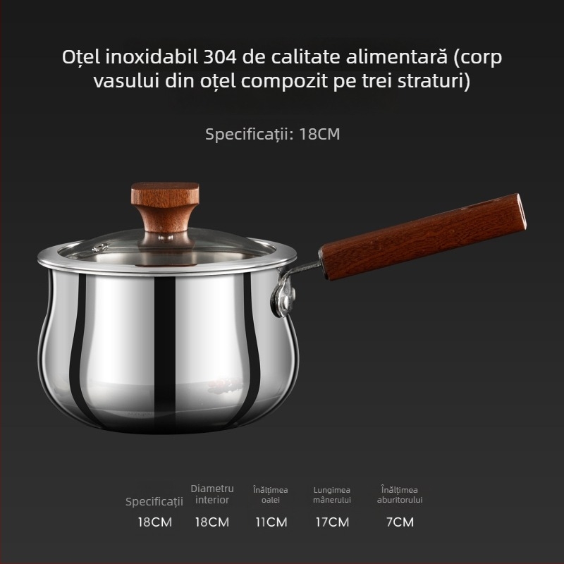 Oală de lapte din oțel inoxidabil 304, cu aburitor și coș de aburi, pentru hrana bebelușilor, compatibilă cu plitele pe gaz și inducție