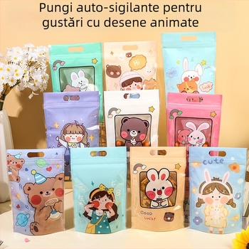 Pungi drăguțe de ambalare a alimentelor pentru biscuiți și bomboane, transparente, cu fermoar, stand-up