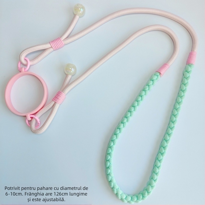 Bretea împletită lungă pentru sticle de apă, curea crossbody compatibilă cu cănile izolate Stanley, șnur pentru pahare cu gheață și inele pentru pahare