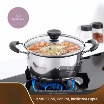 Oală din oțel inoxidabil pentru uz casnic, oală pentru supă și lapte, oală mică și practică pentru gătit supă și terci, compatibilă cu plite cu gaz și inducție, NG8