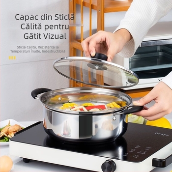 Oală din oțel inoxidabil pentru uz casnic, oală pentru supă și lapte, oală mică și practică pentru gătit supă și terci, compatibilă cu plite cu gaz și inducție, NG8