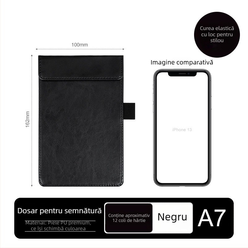 Clipboard din piele A4 cu planșă de scriere, dosar, clip pentru meniu, logo personalizat